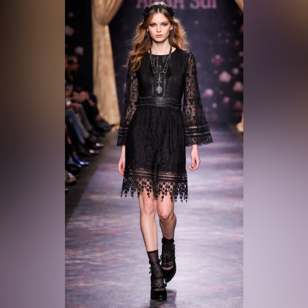 Anna Sui Black Lace Mini Dress
